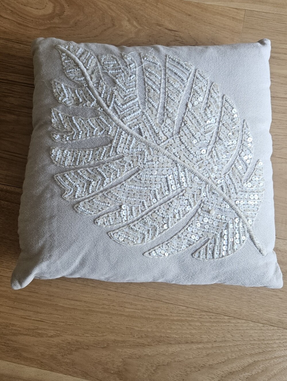 Pier 1 Cream Sequin Leaf Accent Pillow